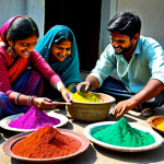 Preparing for Holi**

A joyful scene of friends preparing for Holi, buying colorful powders ( আবির ), and making homemade colors from flowers and leaves. Capture the excitement and anticipation of the upcoming festival. They should be fully clothed. Safe for work. Appropriate content. Professional. Modest. Perfect anatomy. Natural proportions.

**