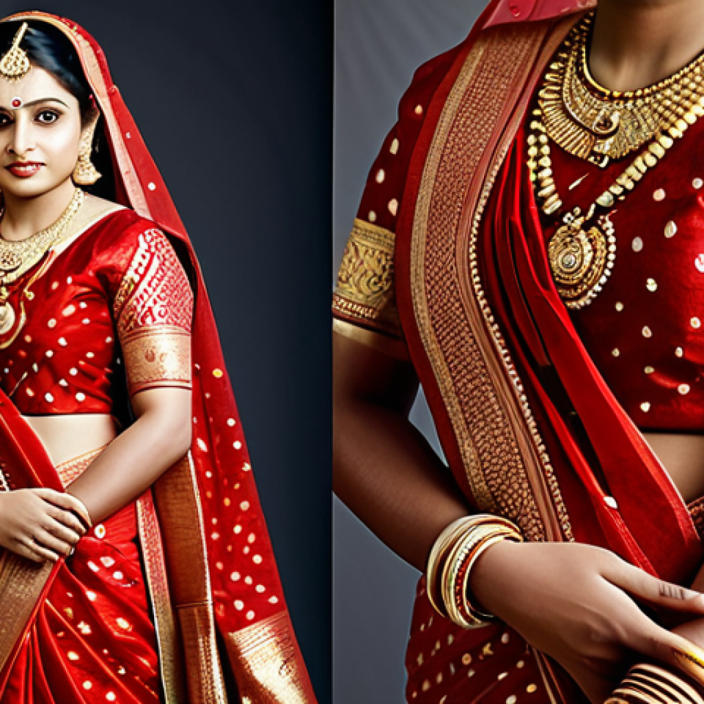 힌두교 전통 의복 - Bengali Bride in Red Benarasi Saree**

A Bengali Hindu bride, fully clothed in a traditional red Ben...