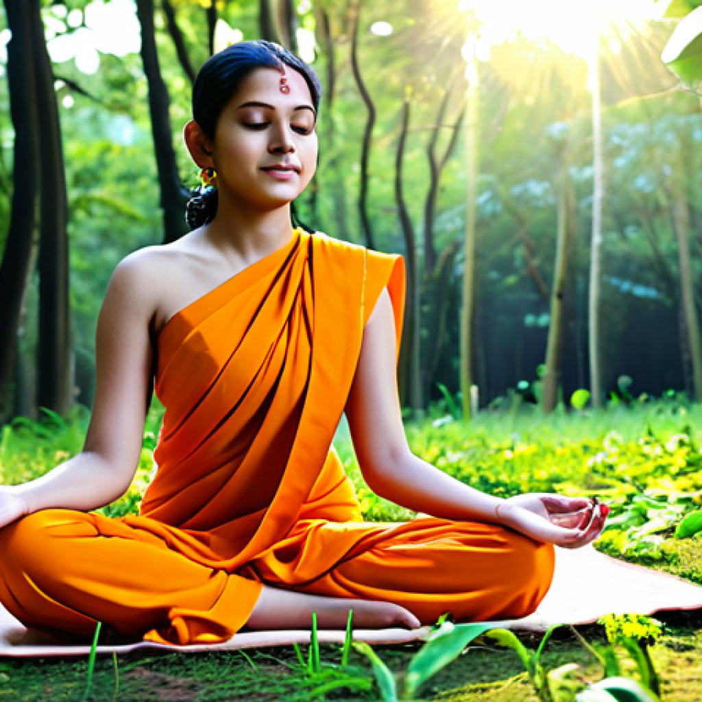 힌두교 신화 시바와 파르바티 - Parvati's Tapasya (Penance)**
A young woman, Parvati, in a simple, modest orange sari, fully clothe...