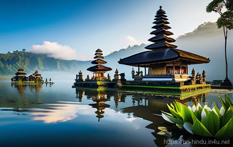 힌두교와 발리 문화 - **Prompt:** A tranquil scene of the iconic Ulun Danu Beratan Temple in Bali, gracefully situated on ...