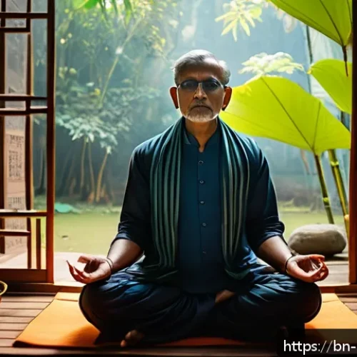 Home 31 힌두교와 리더십 - A serene and thoughtful Bengali leader meditating in a traditional setting, wearing simple but modes...